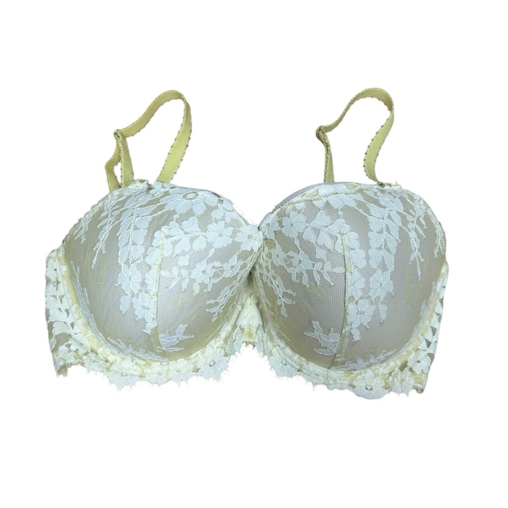Victoria’s Secret Lace Bra 34DDD Green Sheer Lined Romantic Y2K Floral Coquette